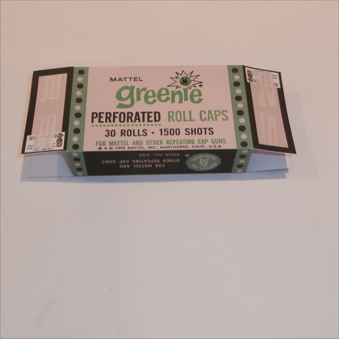 Mattel Greenie Perforated Caps 30 Rolls Empty Repro Box