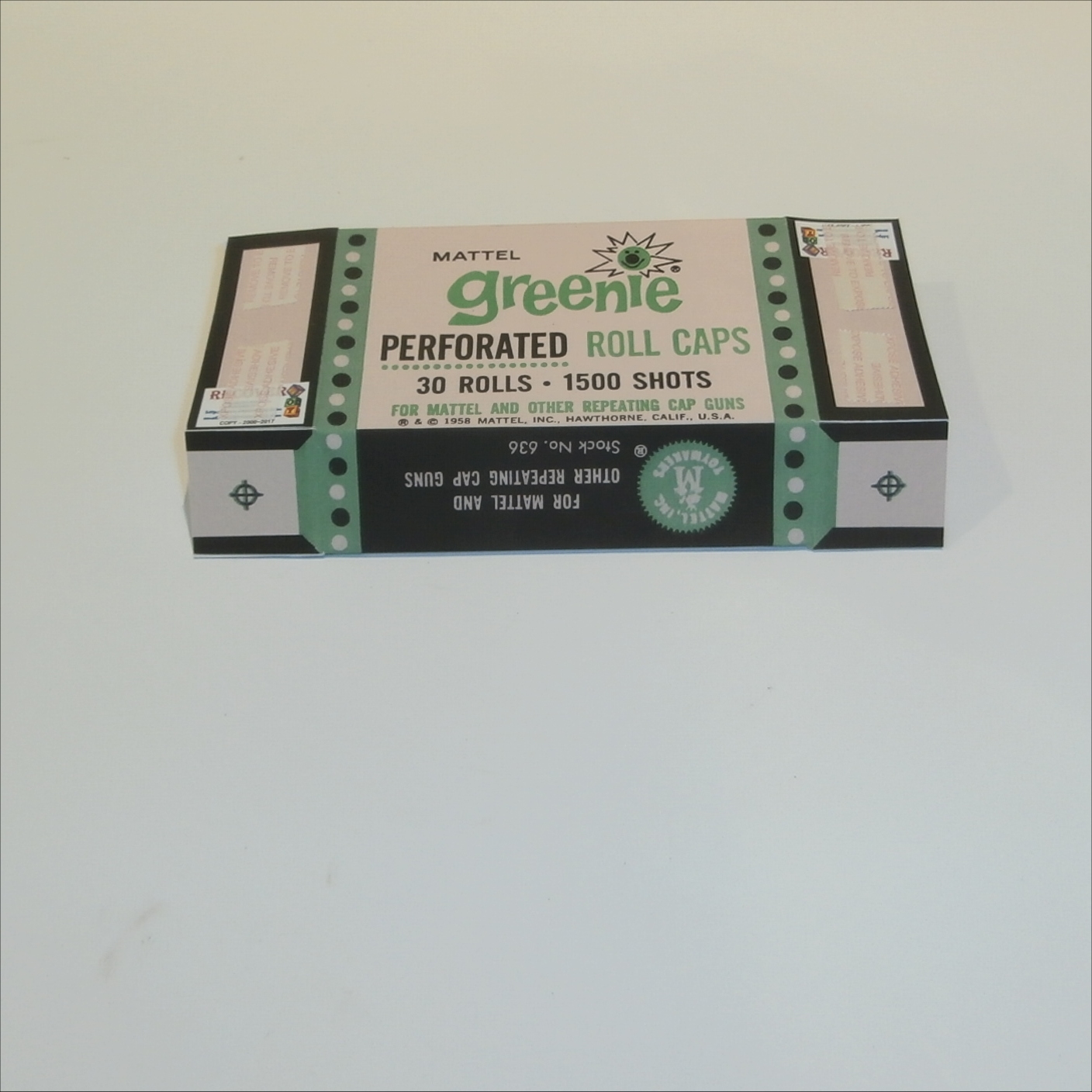 Mattel Greenie Perforated Caps 30 Rolls Empty Repro Box