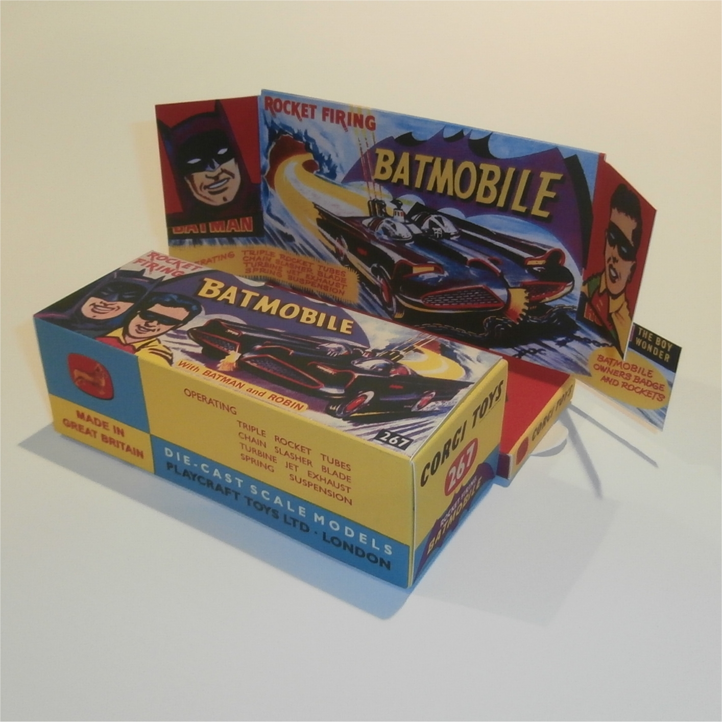 Corgi Toys 267 Batman Batmobile Repro Box 1st Issue Bat Wheel Hubs