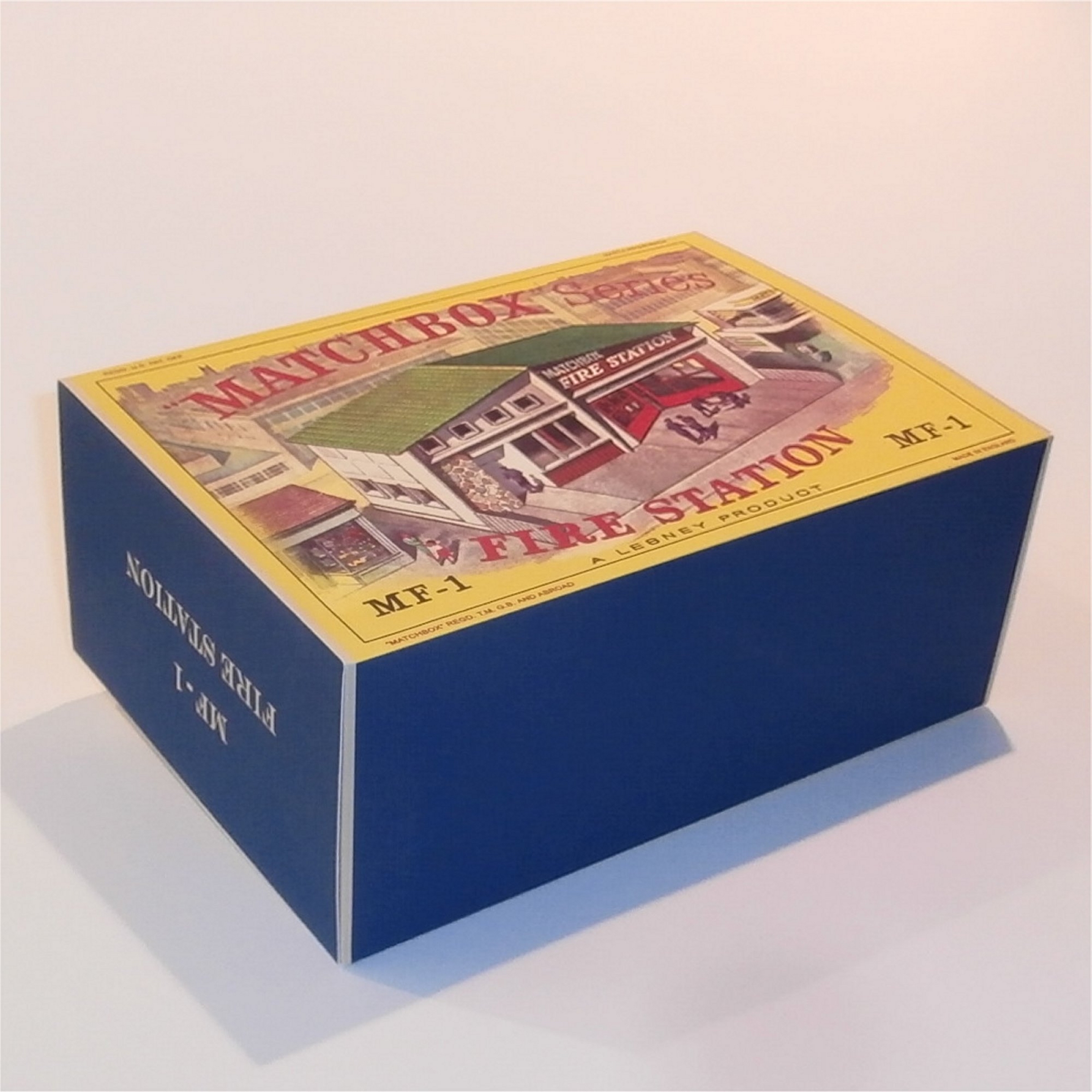 Matchbox Lesney Accessory MF-1 Fire Station Green Roof D Style Repro Box