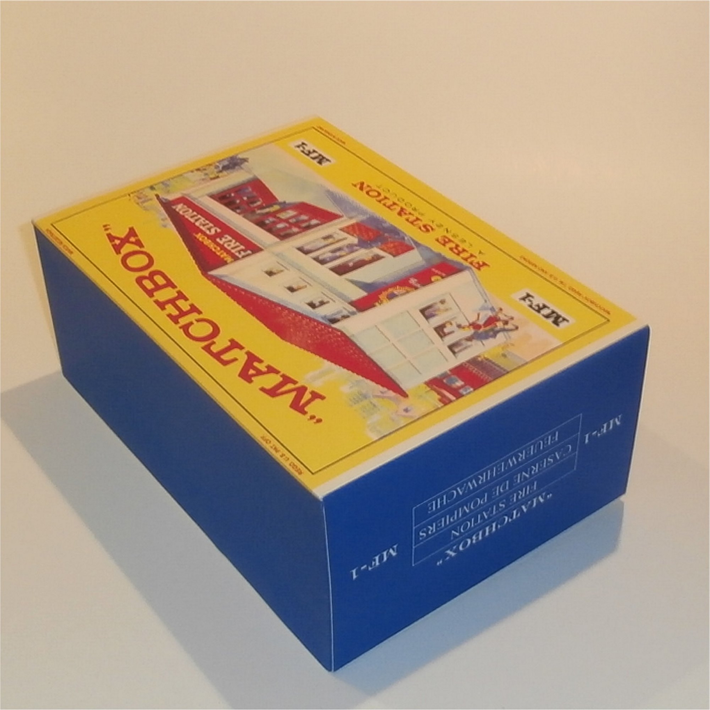 Matchbox Lesney Accessory MF-1 Fire Station Red Roof E Style Repro Box