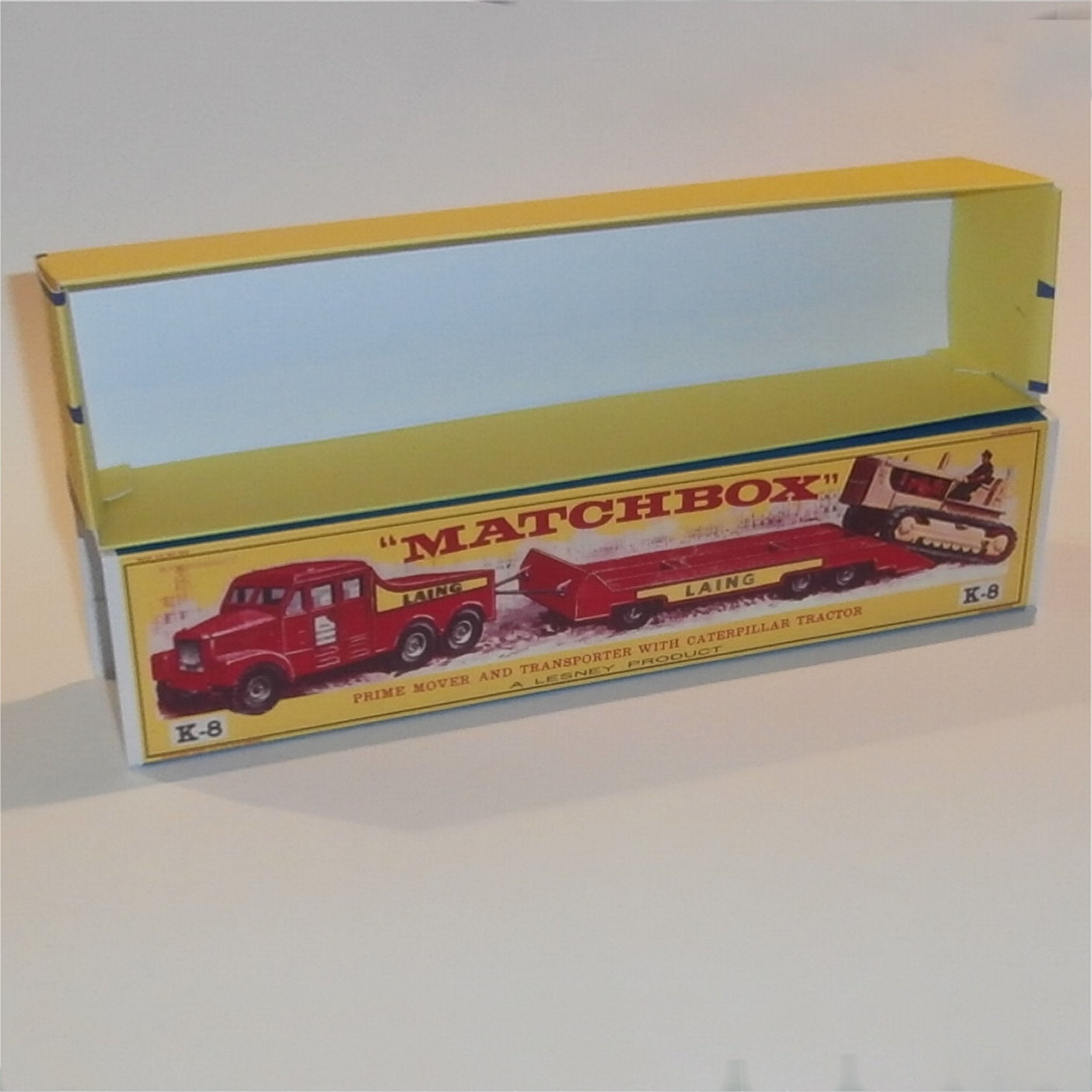 Matchbox Lesney King Size K 8 Prime Mover, Trailer, & Caterpillar Tractor Set Repro Box