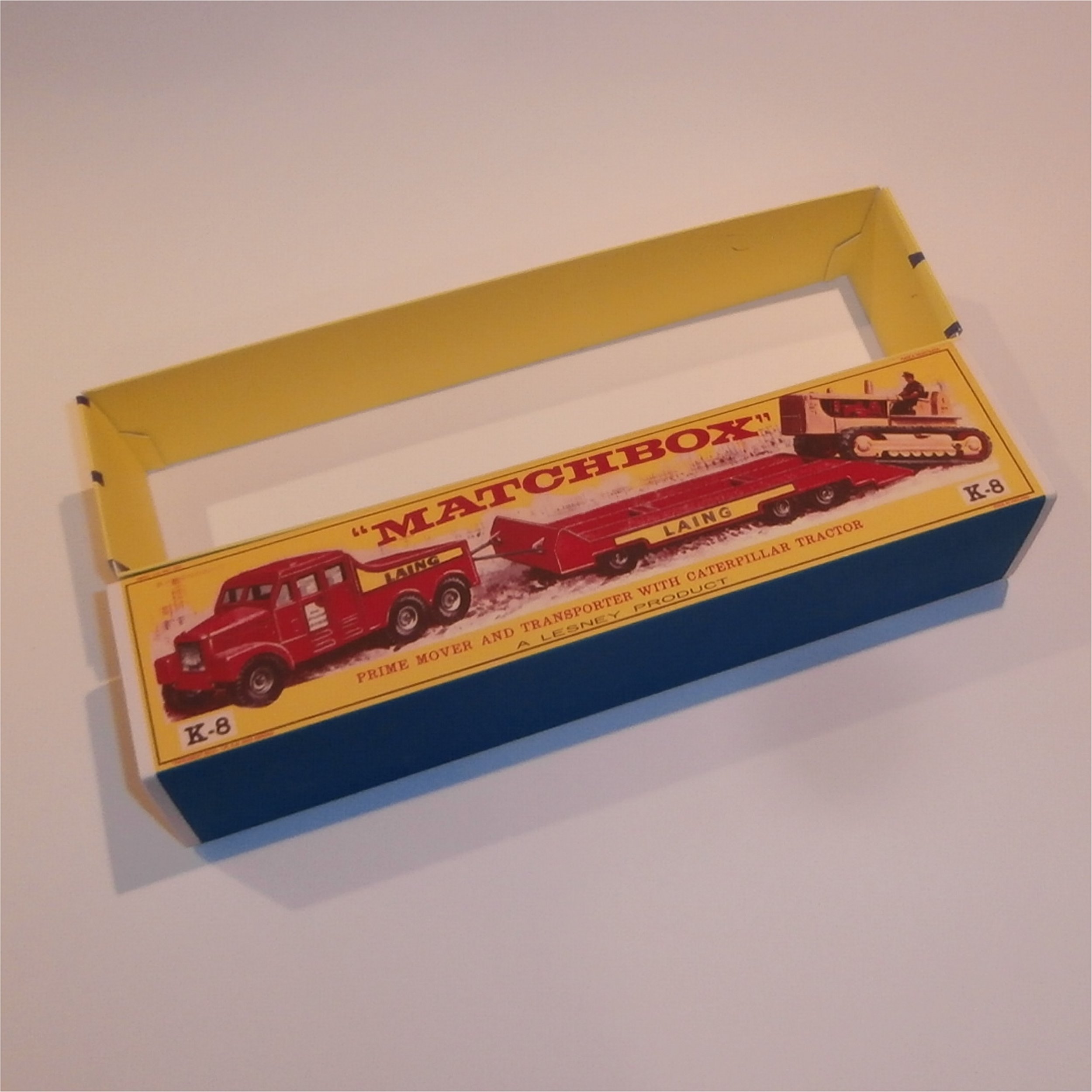 Matchbox Lesney King Size K 8 Prime Mover, Trailer, & Caterpillar Tractor Set Repro Box