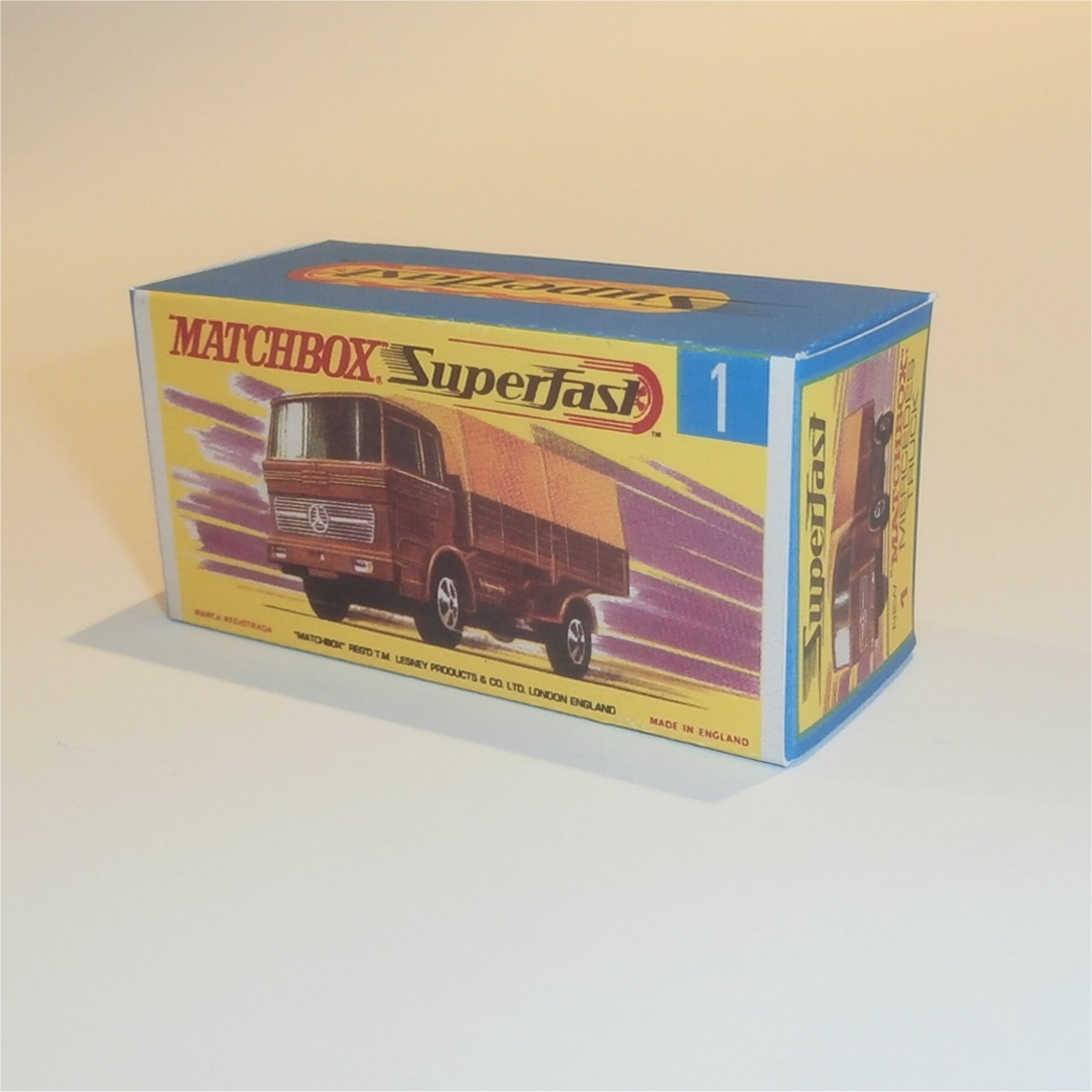 Matchbox Lesney Superfast 1e1 Mercedes Truck G Style Repro Box