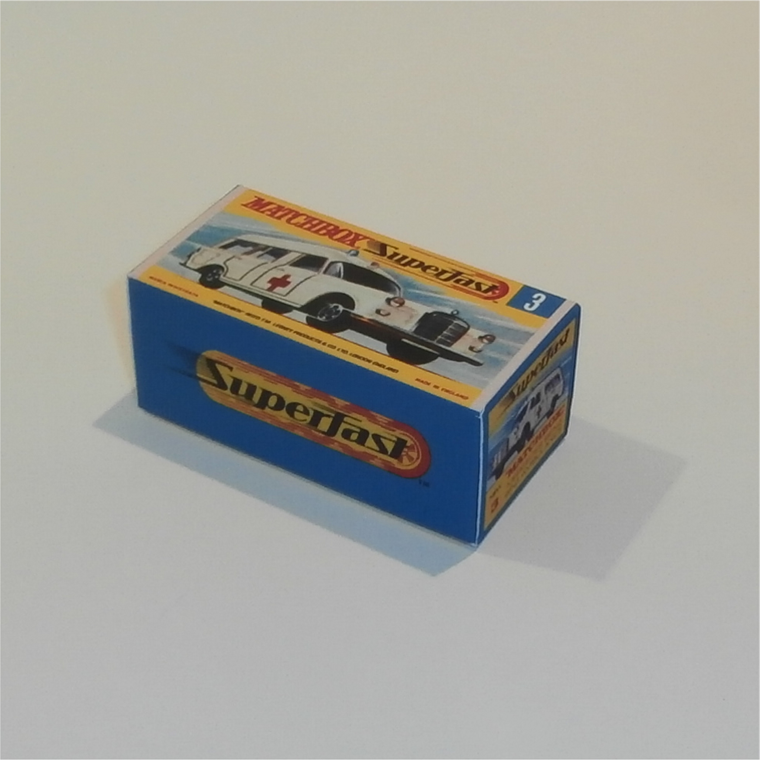 Matchbox Lesney Superfast 3 d Mercedes Ambulance G Style Repro Box