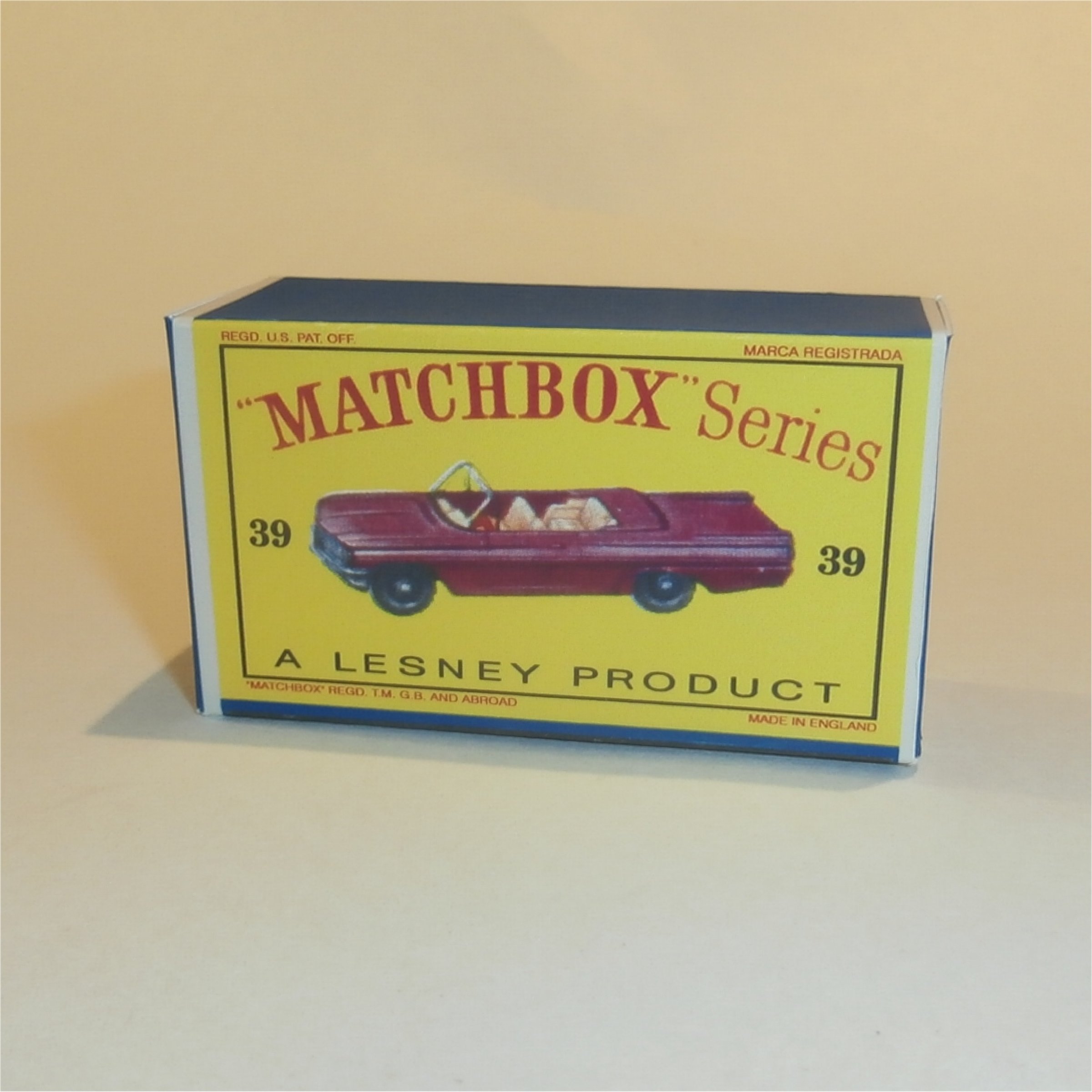 Matchbox Lesney 39b Pontiac Convertible Empty D Style Repro Box