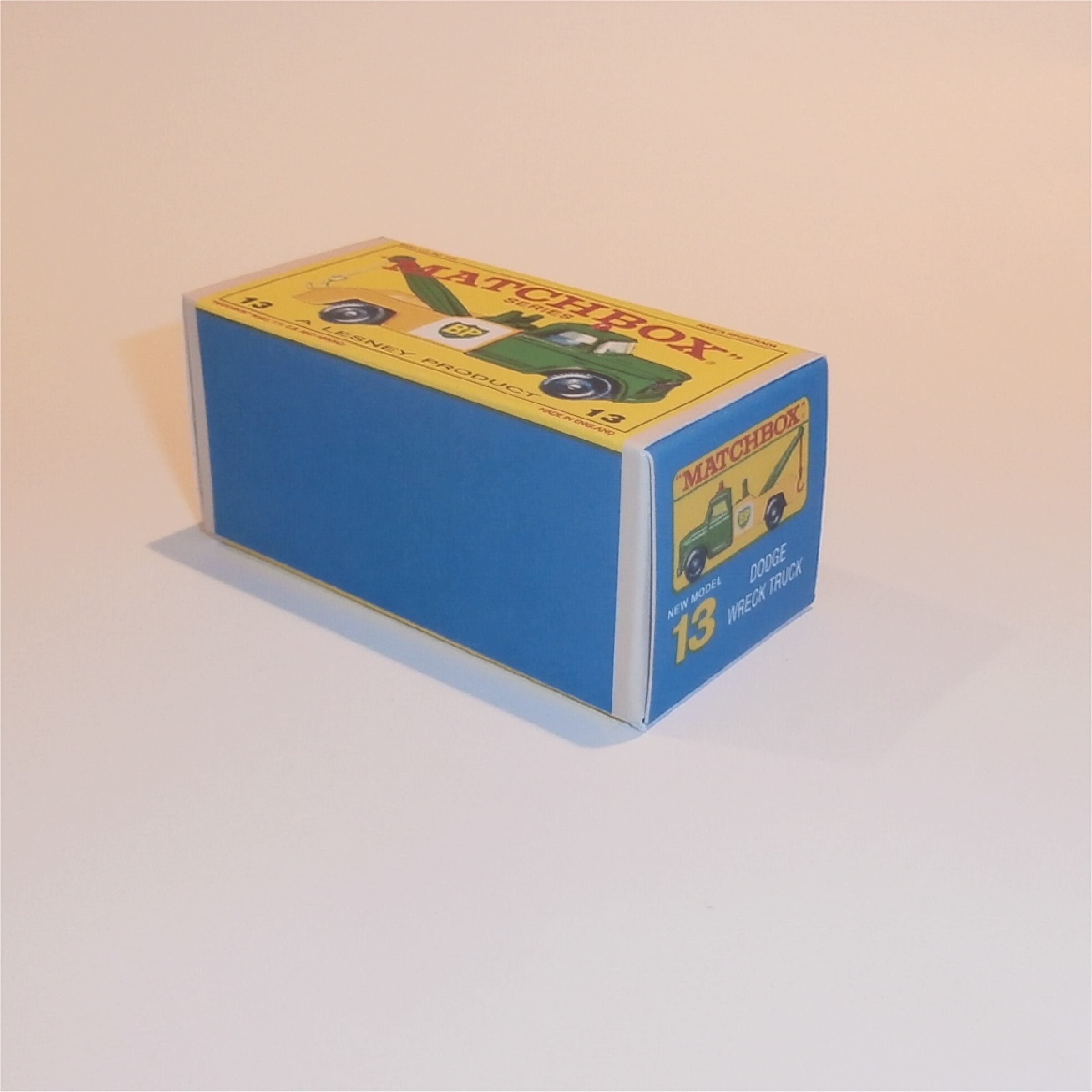 Matchbox Lesney 13d Dodge Wrecker Rare Green Cab E Style Repro Box