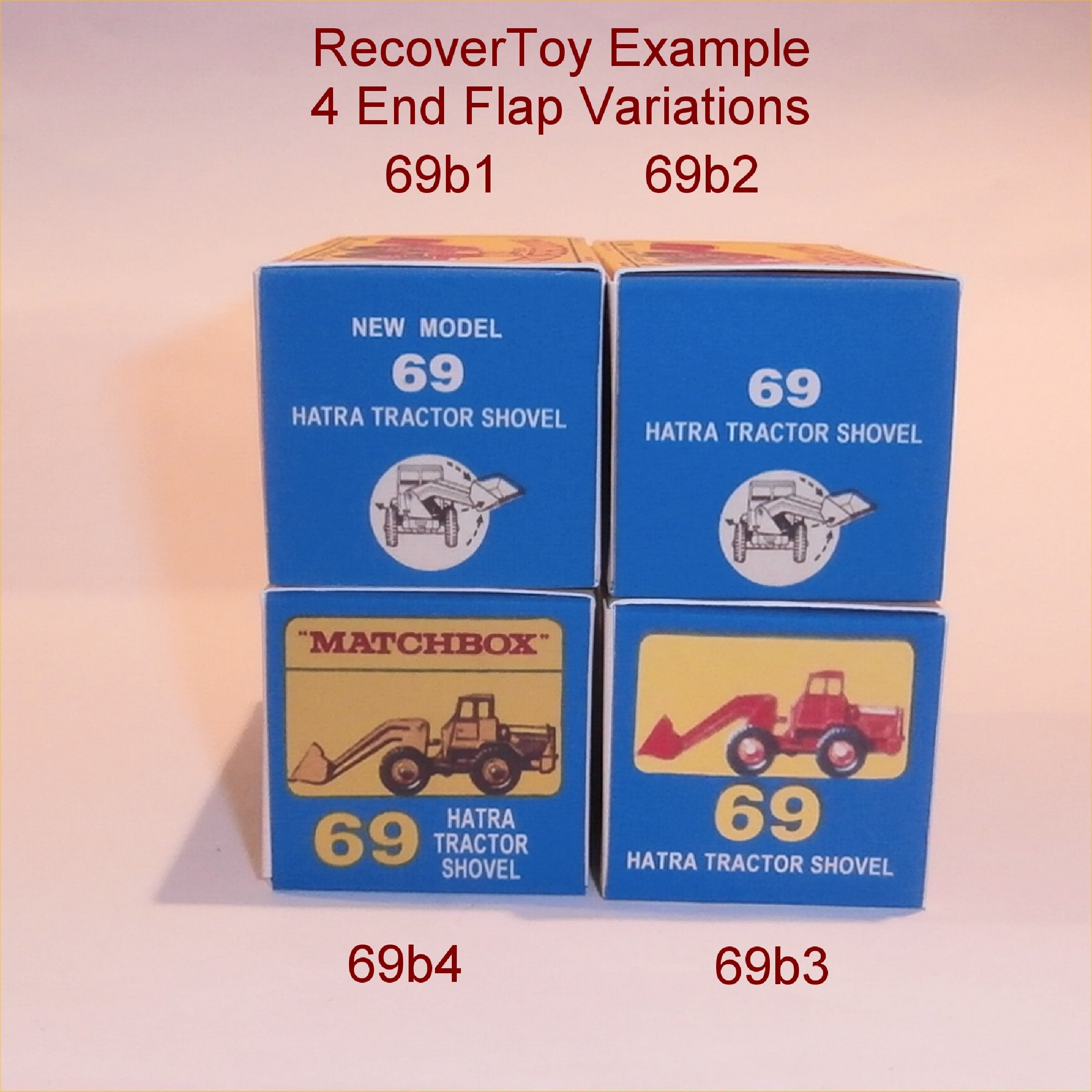 Matchbox Lesney 69 b4 Hatra Tractor Shovel Yellow E Style Repro Box