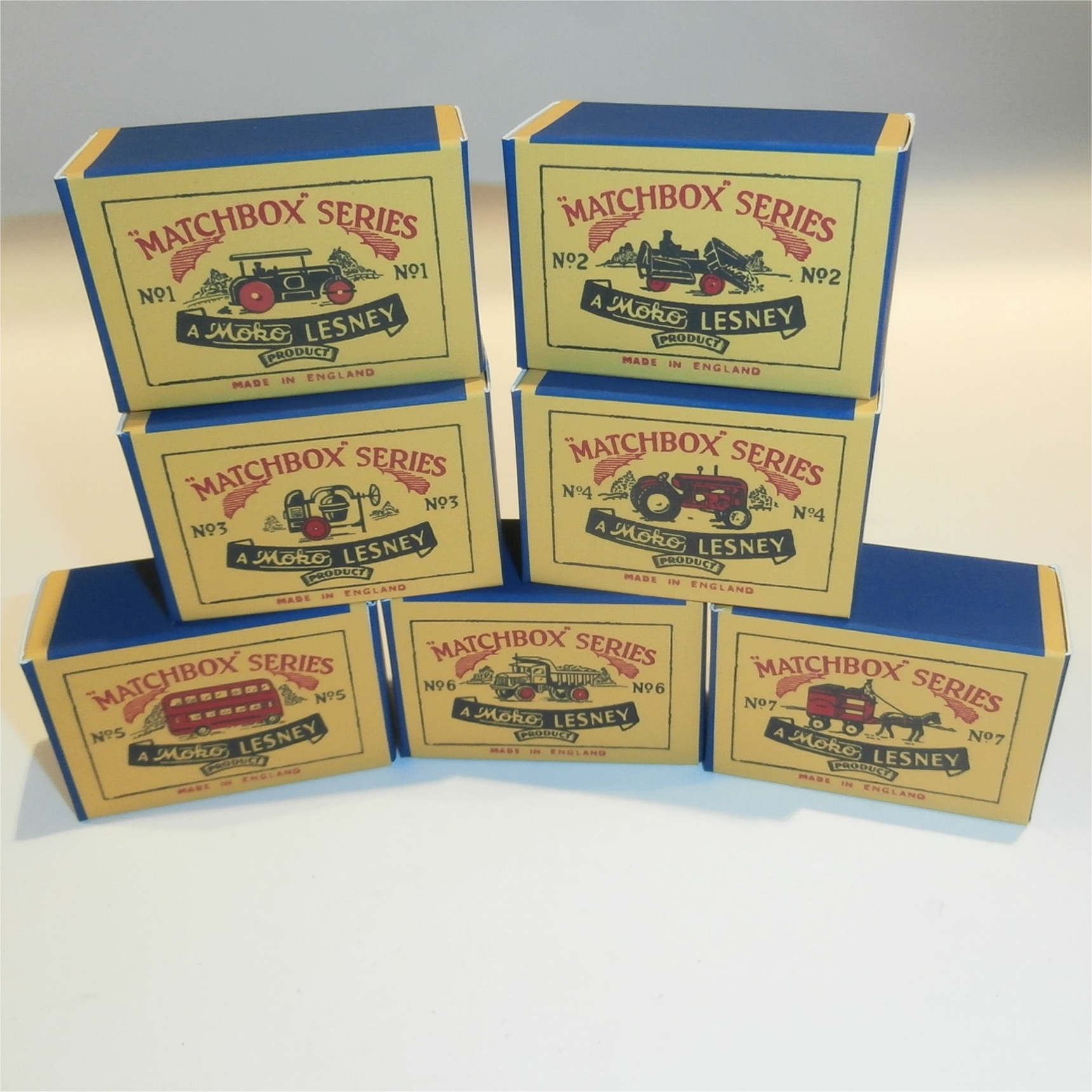 Matchbox Moko Lesney Set of 7 1st Issue A Style Repro Boxes