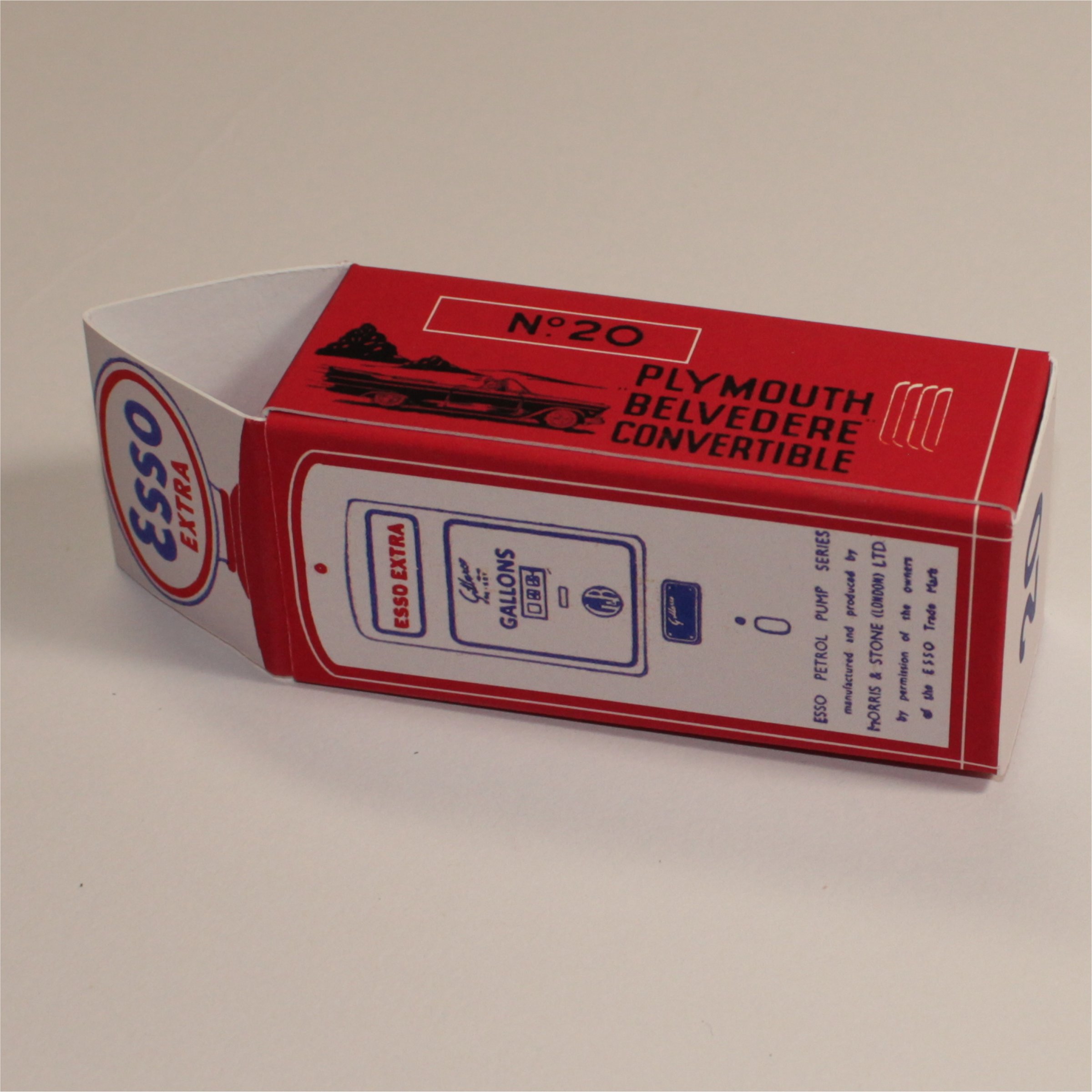 Morestone Budgie Esso Petrol Pump Series 20 Plymouth Convertible Sedan Repro Box