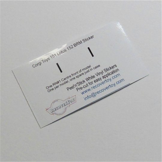 Corgi Toys 151 Lotus Le Mans 152 BRM Racing Car RN#1 Sticker