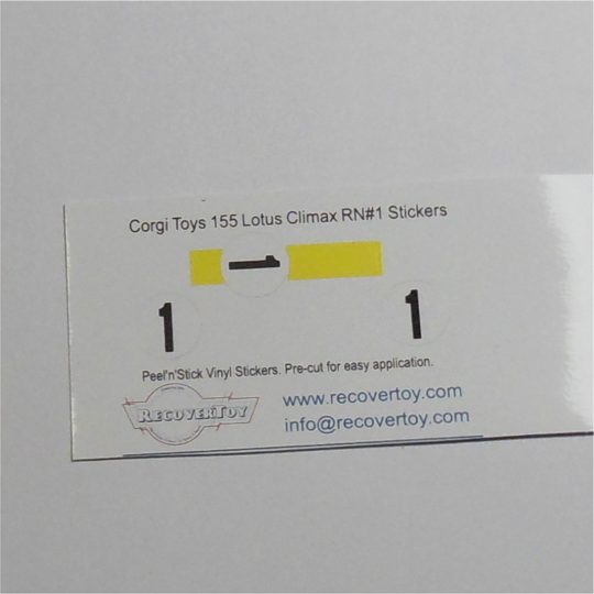 Corgi Toys 155 Lotus Climax Racing Car Stripe with RN#1 Sticker Set