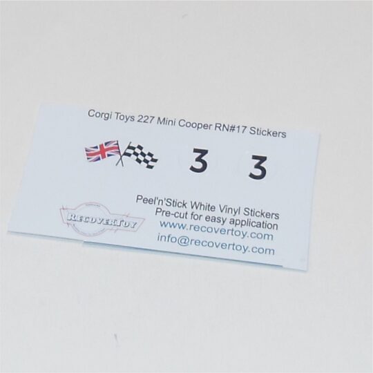 Corgi Toys 227 Morris Mini Cooper Flags & RN#3 Stickers
