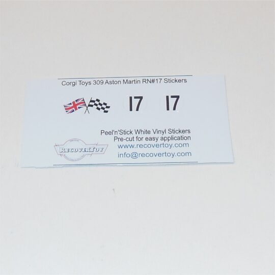 Corgi Toys 309 Aston Martin Flags & RN#17 Stickers