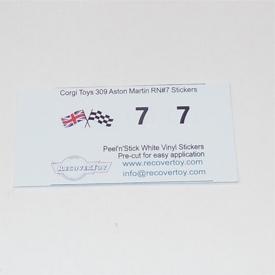 Corgi Toys 309 Aston Martin Flags & RN#7 Stickers