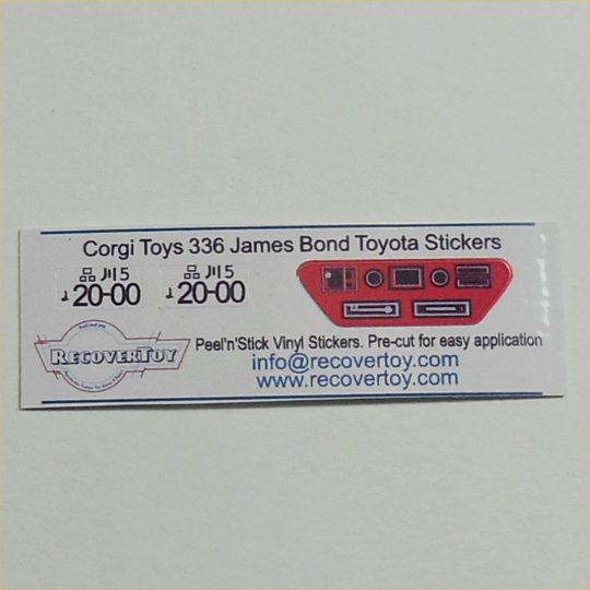 Corgi Toys 336 James Bond "You Only Live Twice" Toyota 2000GT Stickers