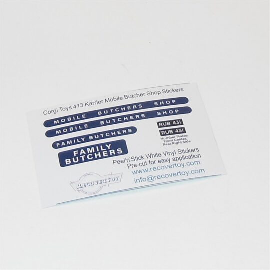 Corgi Toys 413 Karrier Mobile Butchers Shop Sticker Set