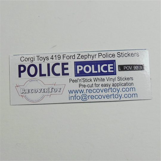 Corgi Toys 419 Ford Zephyr Estate Police Car Pre-cut Stickers