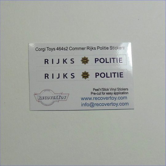 Corgi Toys 464 Commer Rijks Politie Police Van Stickers