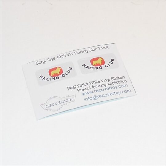 Corgi Toys 490a Gift Set 6 or 25 Volkswagen VW Racing Club Recovery Tow Truck Stickers