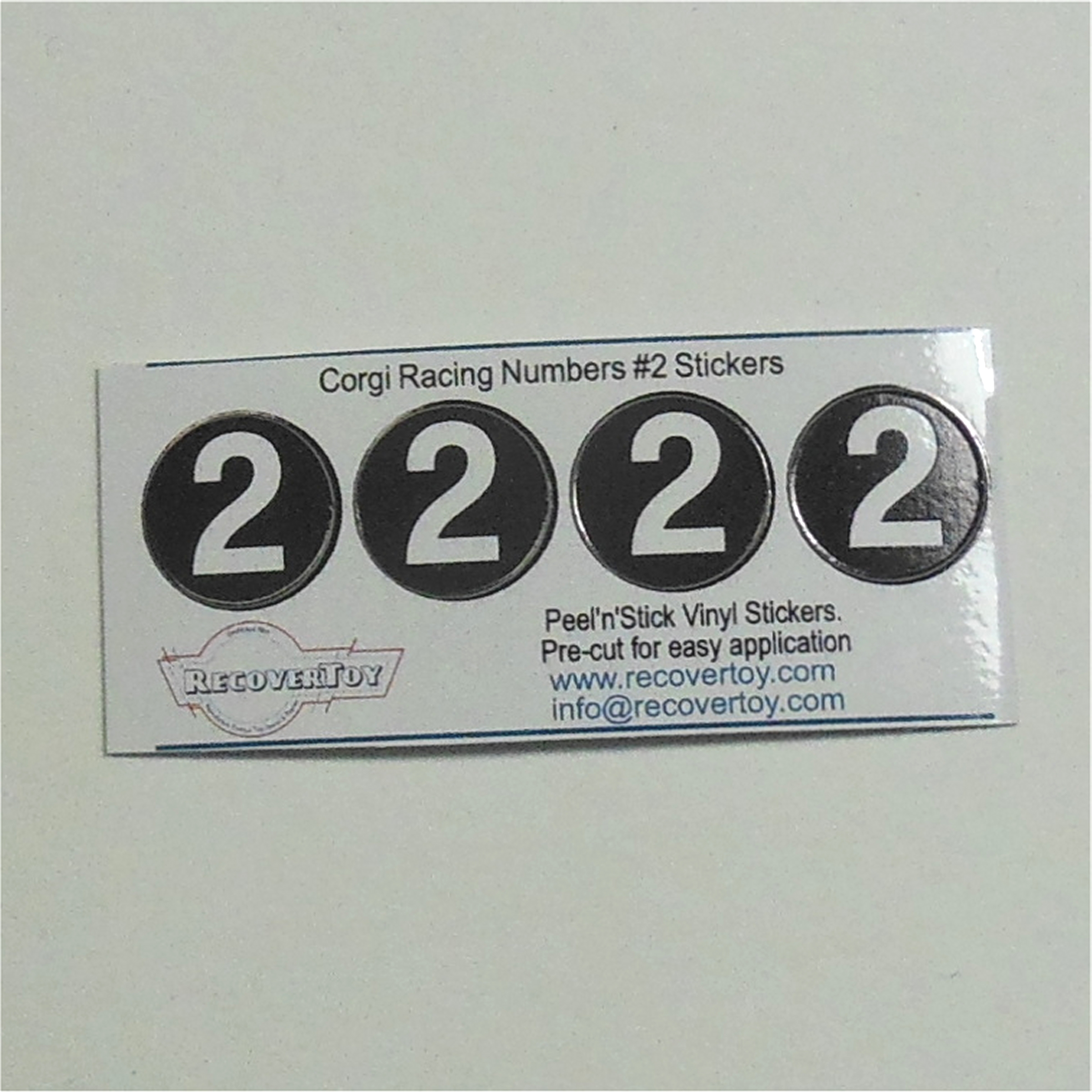 Corgi Toys Racing Cars White Number #2 on Black Roundel Set of 4 Stickers