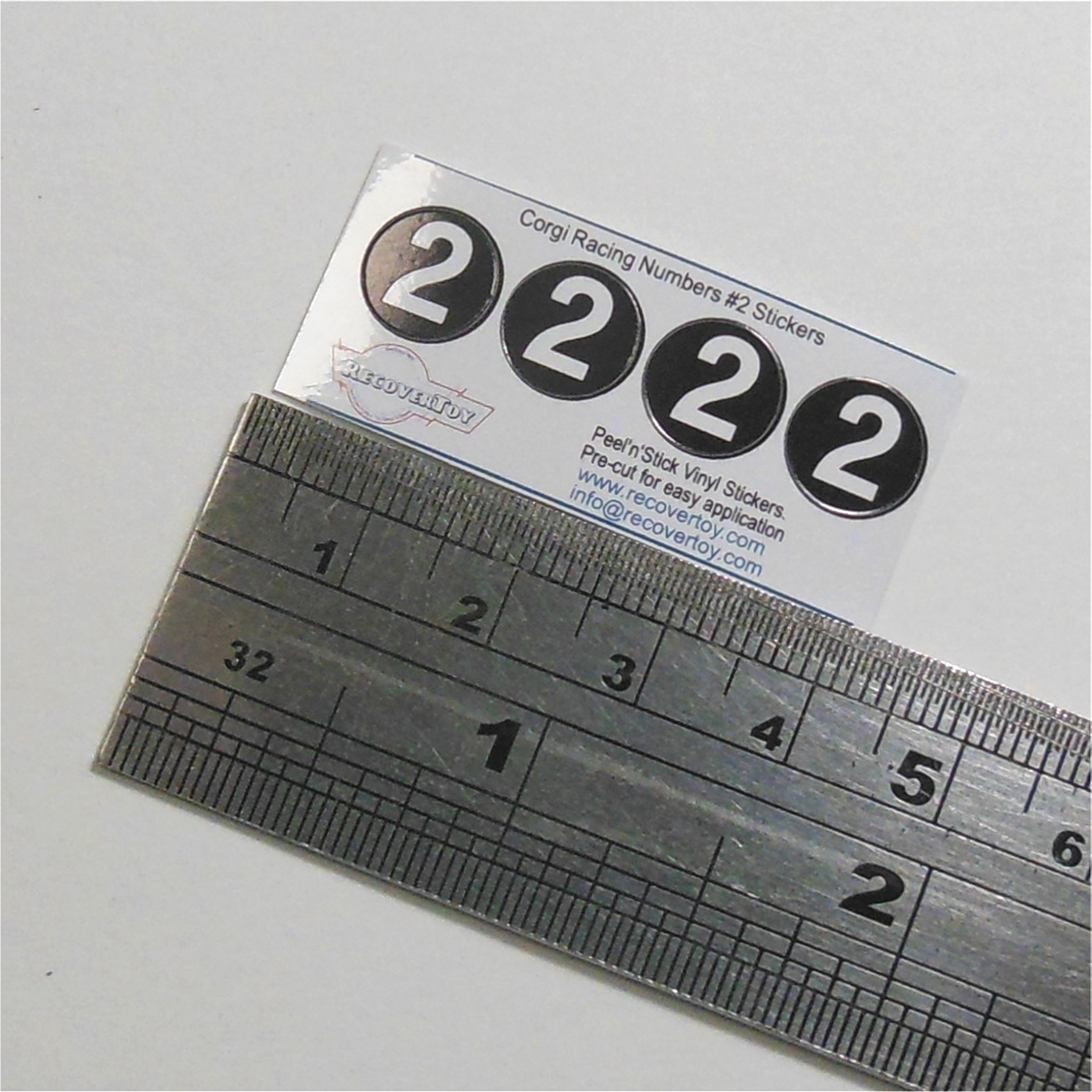 Corgi Toys Racing Cars White Number #2 on Black Roundel Set of 4 Stickers