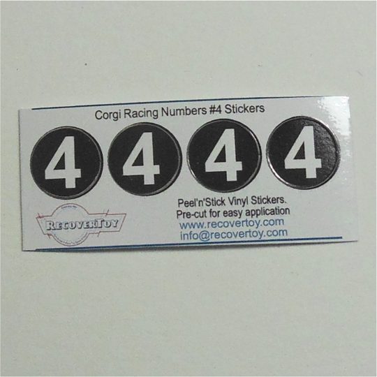Corgi Toys Racing Cars White Number #4 on Black Roundel Set of 4 Stickers