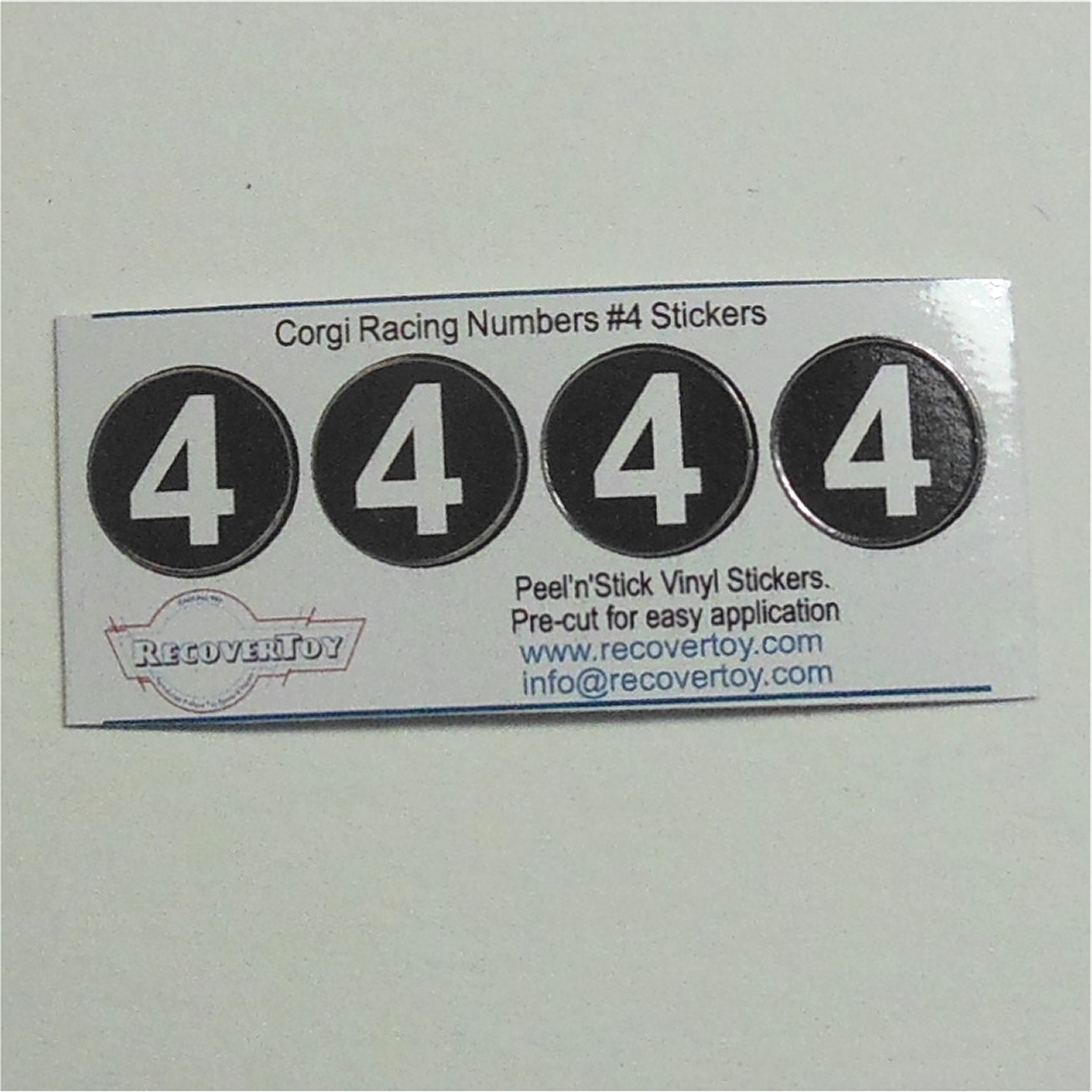 Corgi Toys Racing Cars White Number #4 on Black Roundel Set of 4 Stickers