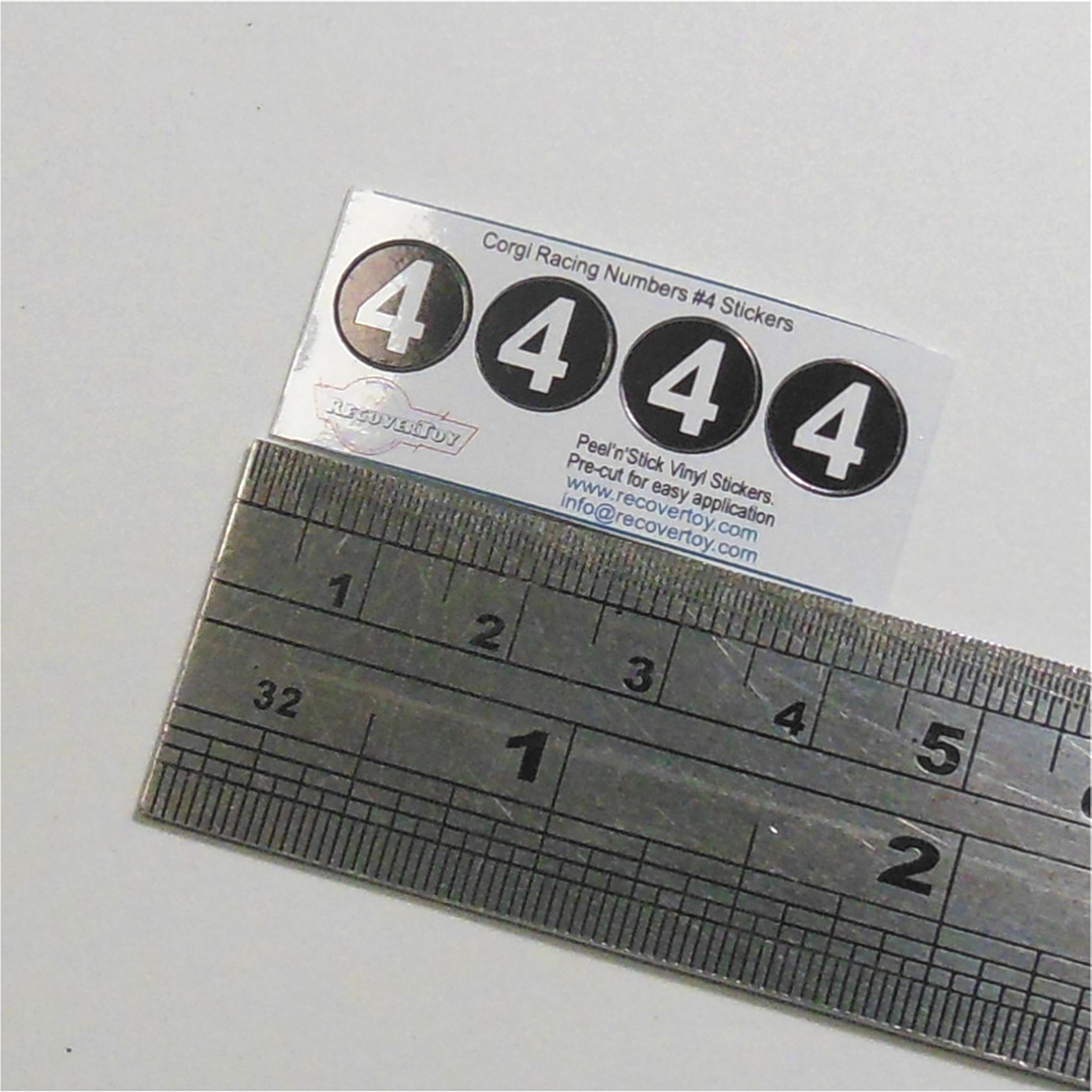 Corgi Toys Racing Cars White Number #4 on Black Roundel Set of 4 Stickers
