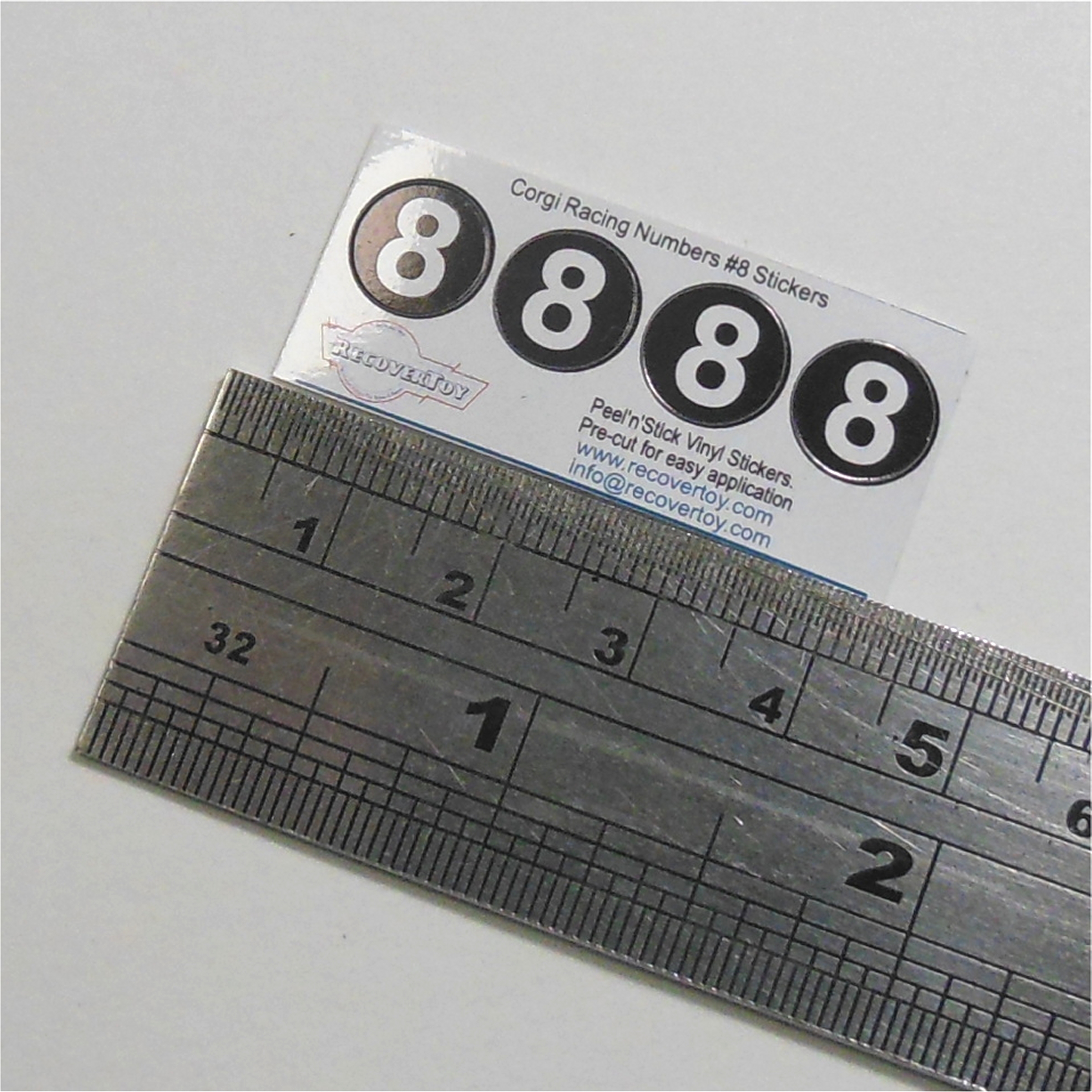 Corgi Toys Racing Cars White Number #8 on Black Roundel Set of 4 Stickers