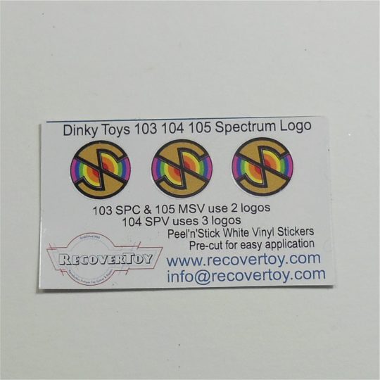 Dinky Toys 103 104 105 Spectrum Door Roundels Sticker Set