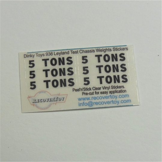 Dinky Toys 936 Leyland Test Chassis 5 Ton Weights Set of 6 Stickers
