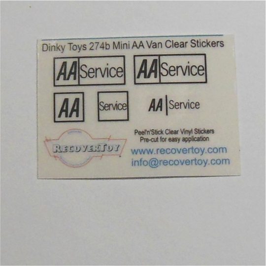 Dinky Toys 274b Morris Mini Van AA Service Stickers Set