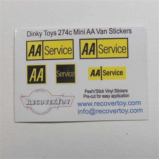 Dinky Toys 274c Morris Mini Van AA Service Stickers Set