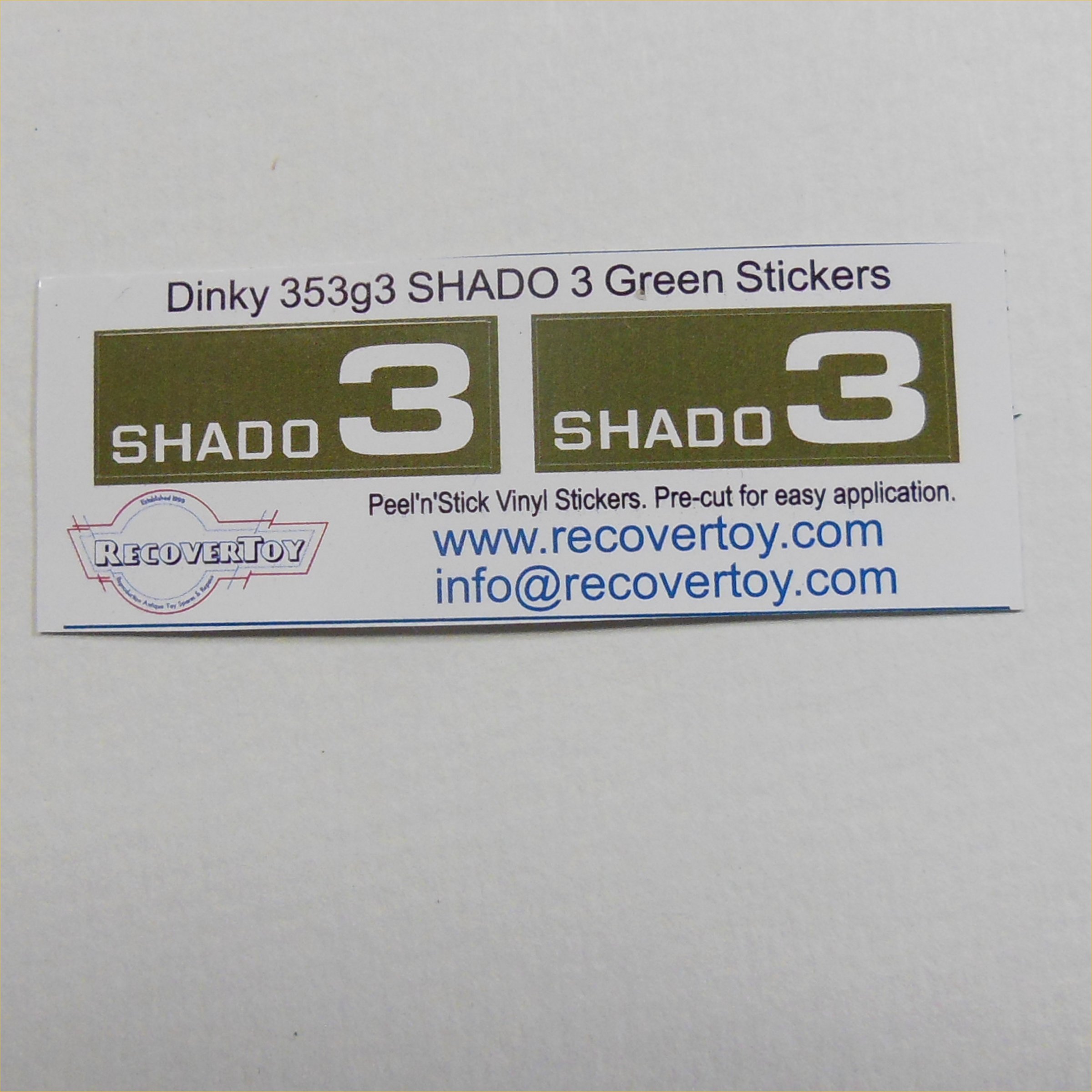Dinky Toys 353 Shado 3 Mobile Green Side Panels Sticker Set