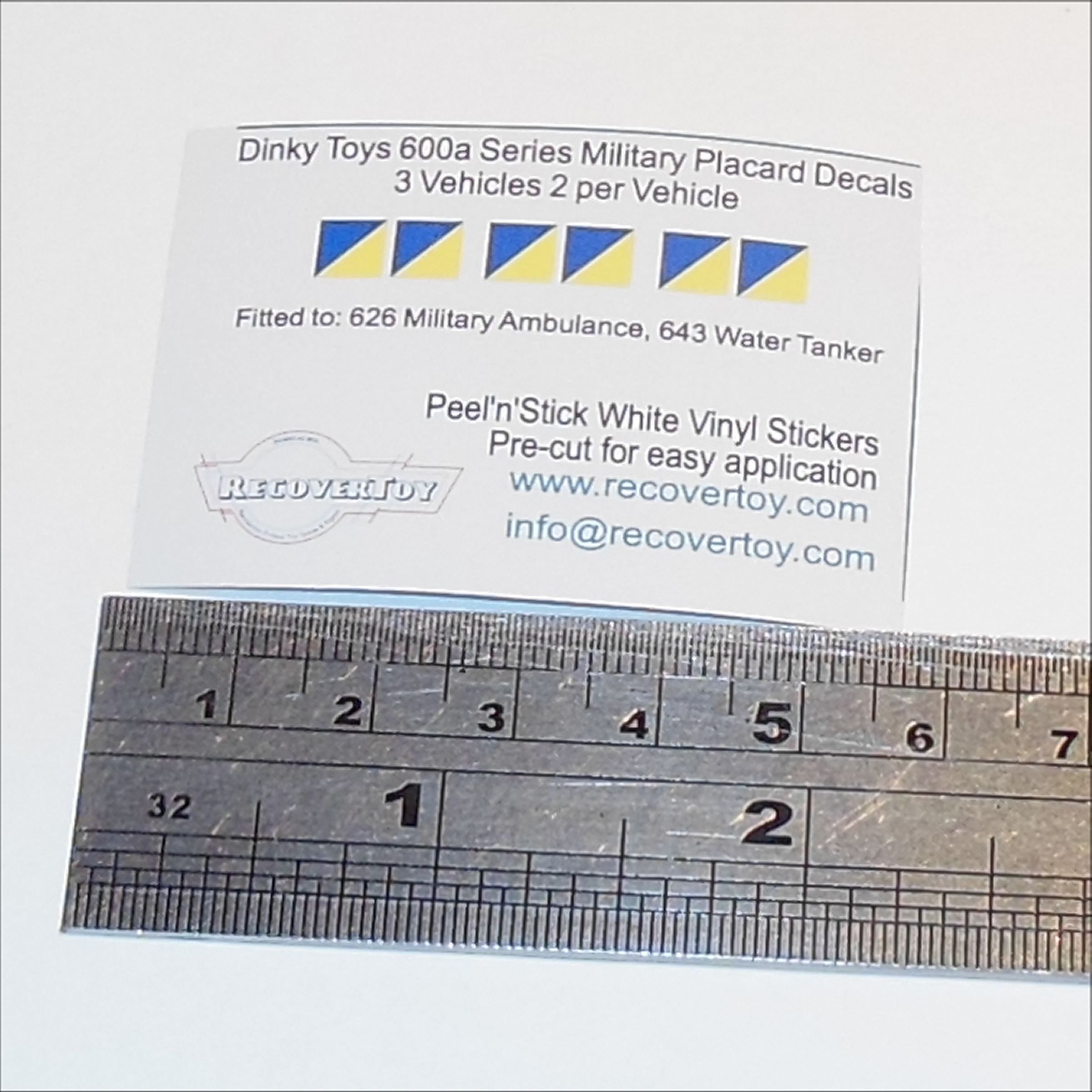 Dinky Toys 600 Series Military Placard Stickers Blue Yellow Diagonal