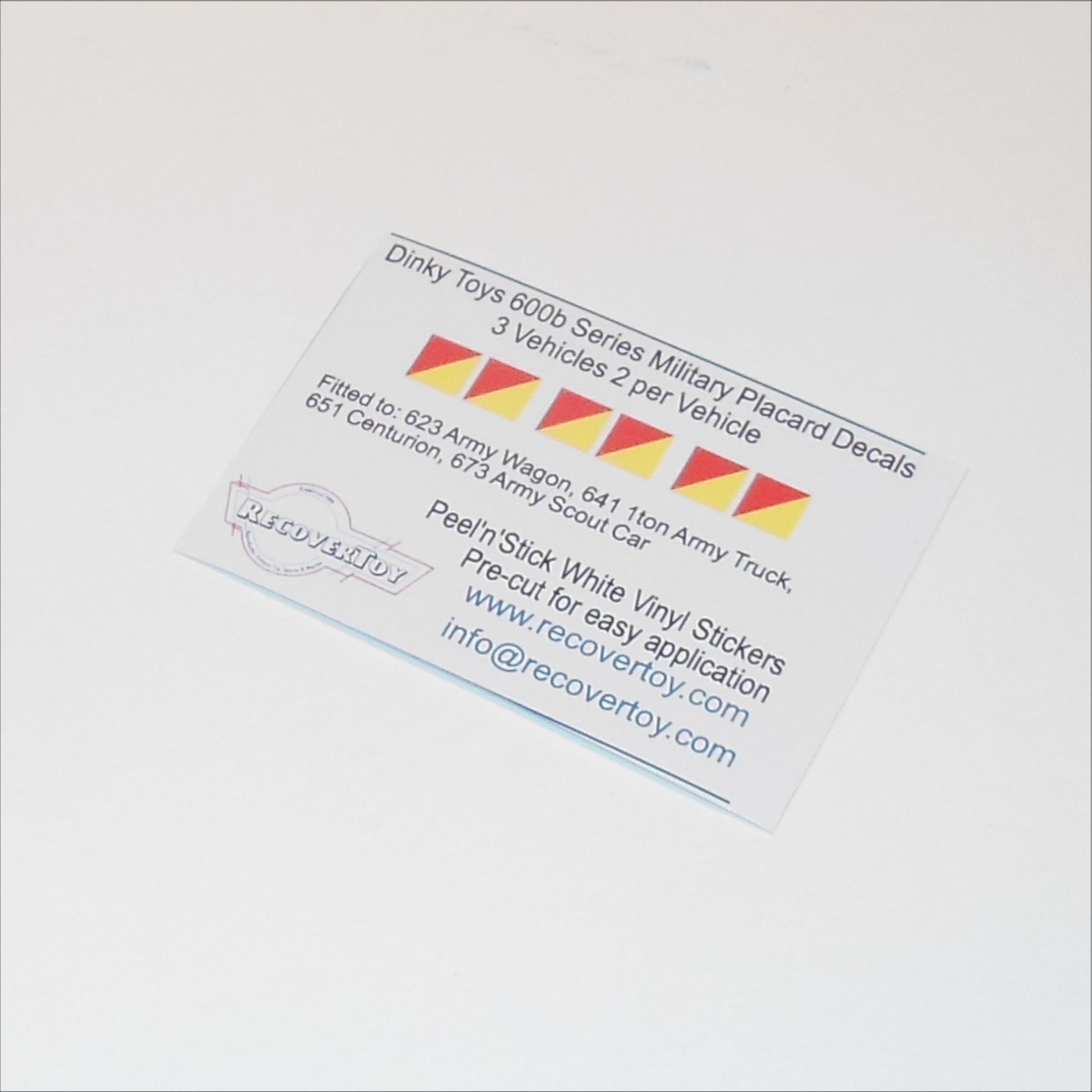 Dinky Toys 600 Series Military Placard Stickers Red Yellow Diagonal