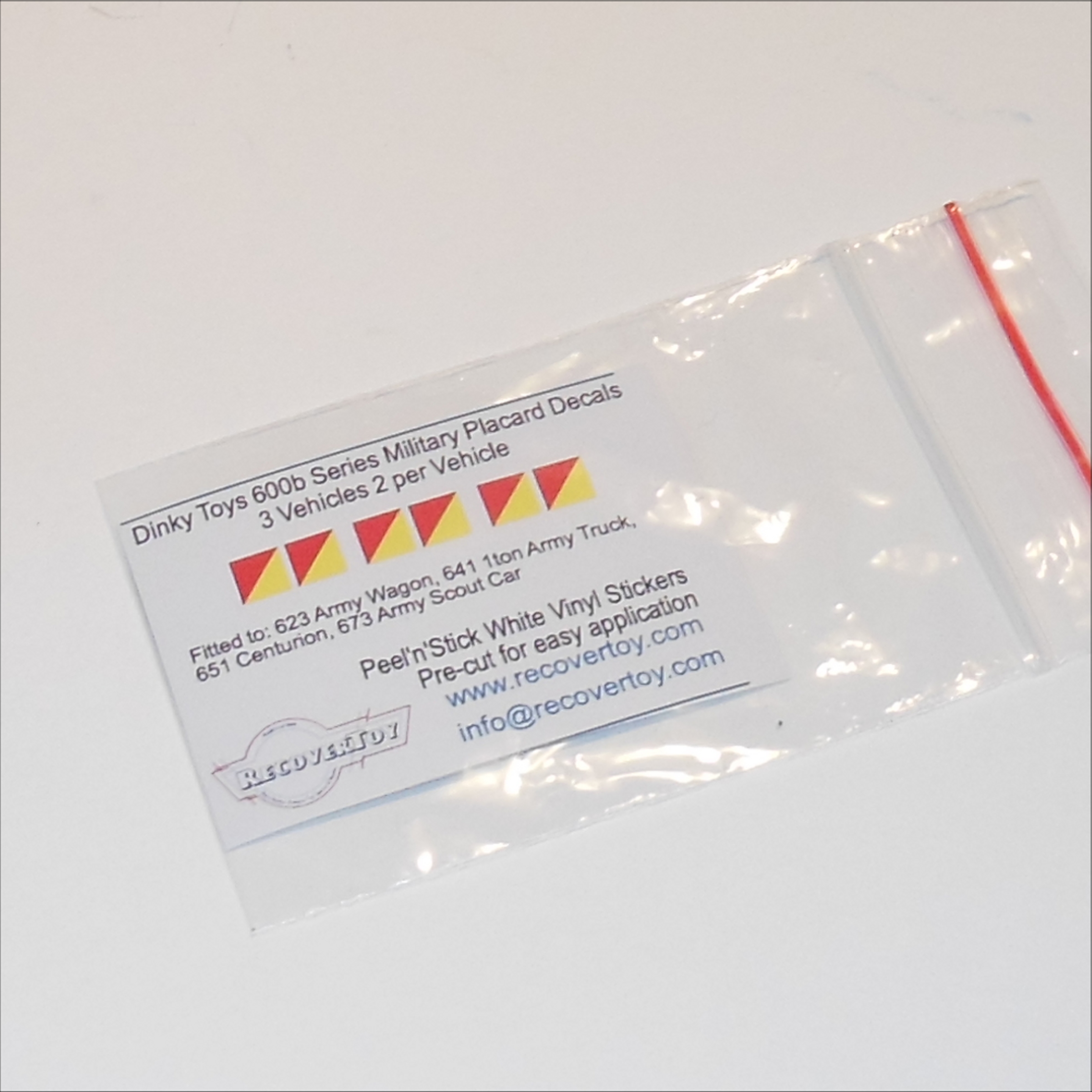 Dinky Toys 600 Series Military Placard Stickers Red Yellow Diagonal
