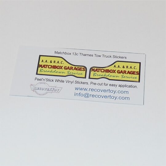 Matchbox Lesney 13c Thames Trader Tow Truck Wrecker Garage Sticker Set