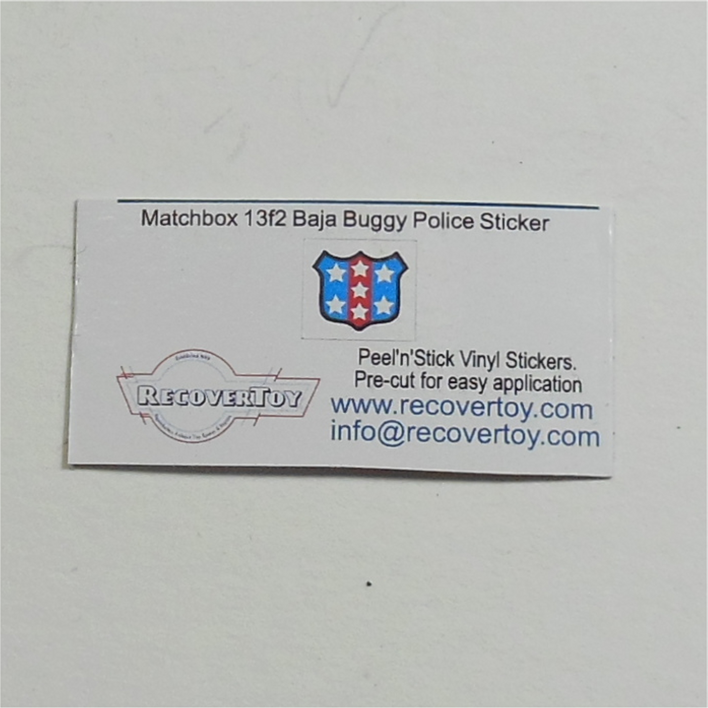 Matchbox Lesney 13f3 Baja Buggy Police Shield Pre-cut Sticker