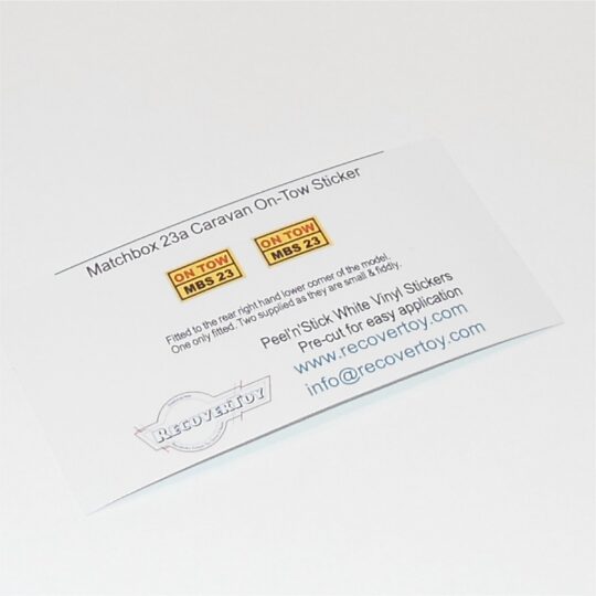 Matchbox Lesney 23a 23b 23c Caravan On Tow Plate Sticker