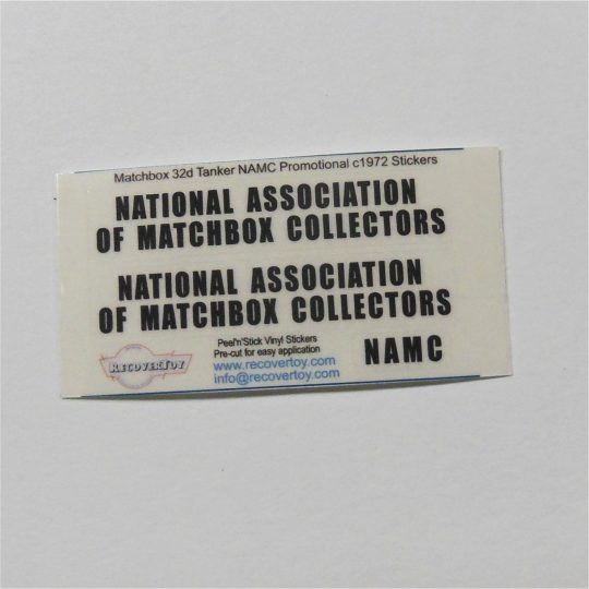 Matchbox Lesney 32d4 Leyland Tanker NAMC 1972 Promotional Sticker Set