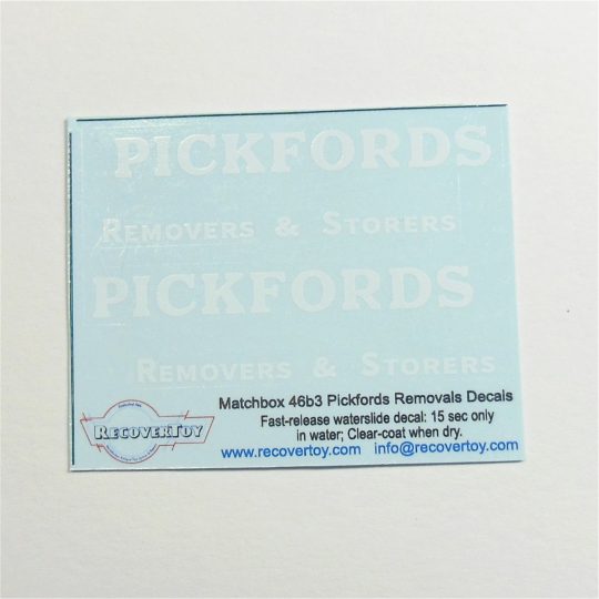 Matchbox Lesney 46 b3 Pickfords Removals Guy Van Pre-cut Decal Set