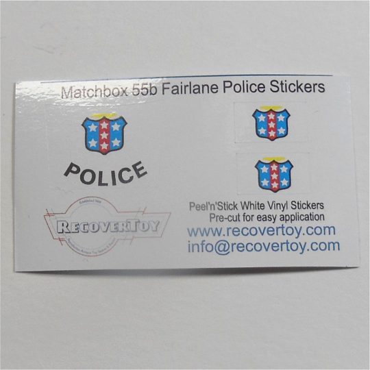 Matchbox Lesney 55b Ford Fairlane Police Car Sticker Set