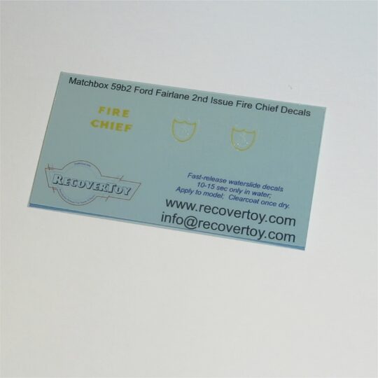 Matchbox Lesney 59 c1 Ford Galaxie Fire Chief Shield Decal Set