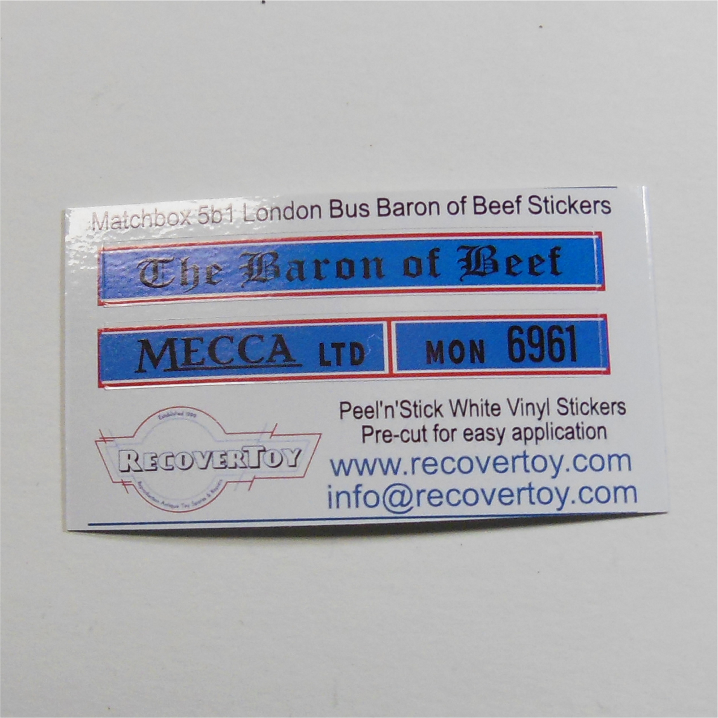 Matchbox Lesney 5b1 London Bus Baron of Beef Sticker Set