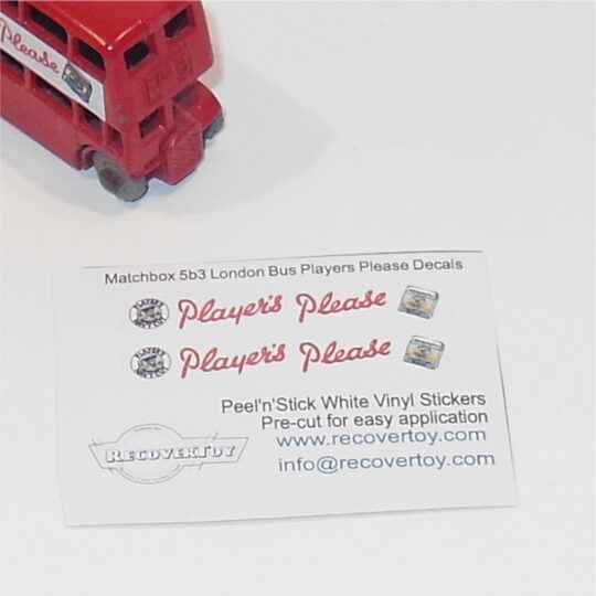 Matchbox Lesney 5b3 London Bus Players Please Sticker Set