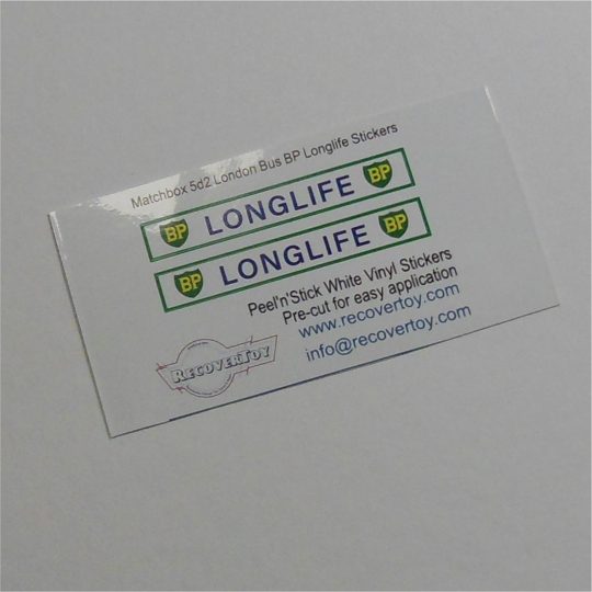 Matchbox Lesney 5d3 London Bus BP Longlife Sticker Set