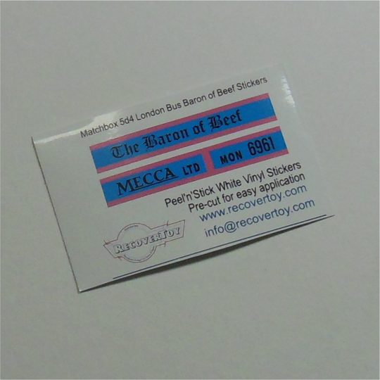 Matchbox Lesney 5d4 London Bus Baron of Beef Sticker Set
