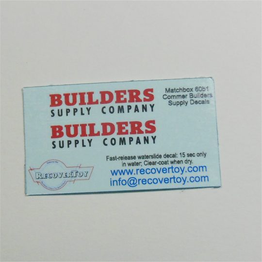 Matchbox Lesney 60a1 Morris Builders Supply Black Text Pickup Pre-cut Decal Set
